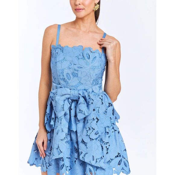 NWT Mestiza New York Vanessa Convertible Bow Lace Mini Dress in Heritage Blue 6 - Picture 5 of 16